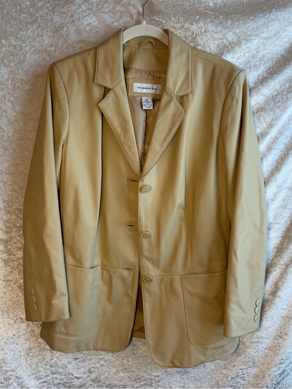 Preston & York Genuine Lambskin Leather Blazer Jacket Beige Tan Size M